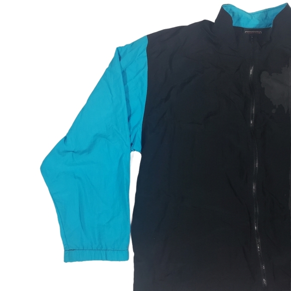 Vintage Jantzen Sport Black Blue Colorblock Windbreaker Track Jacket Size XL ? - Picture 3 of 9